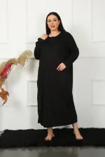 Moda Çizgi Big Uzun Kol Dantelli Siyah Anne Gecelik 1355