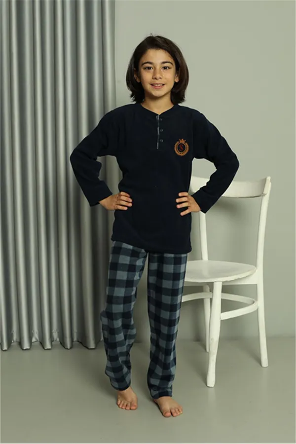 Moda Çizgi Erkek Çocuk WelSoft Polar Lacivert Pijama Takımı 20549