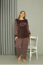 Moda Çizgi Welsoft Polar Kadın Büyük Beden Vizon Pijama Takımı 808046