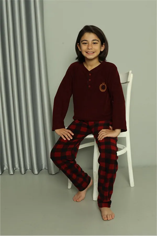 Moda Çizgi Erkek Çocuk WelSoft Polar Bordo Pijama Takımı 20549