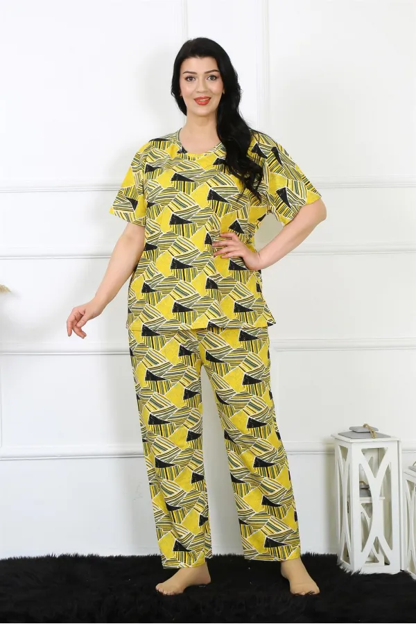 Moda Çizgi Kadın 5XL-6XL-7XL-8XL Büyük Beden Kısa Kol Pijama Takım 75007