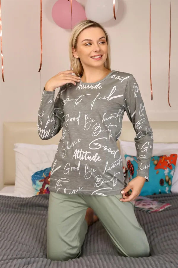 Moda Çizgi Kadın Uzun Kol Penye Pijama Takım 4206