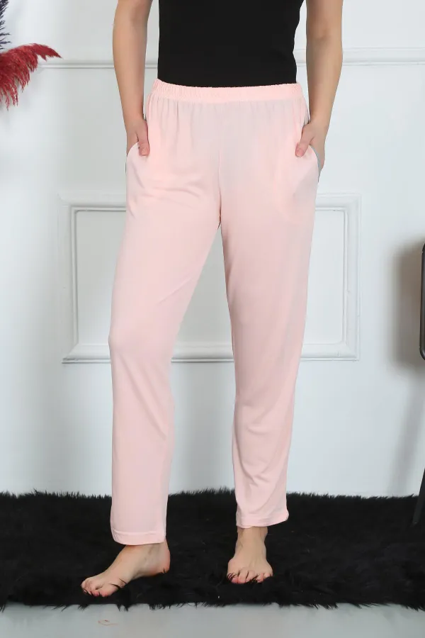 Moda Çizgi Kadın Pamuk Penye Cepli Tek Alt Pijama Pembe 27512