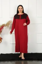 Moda Çizgi Big Uzun Kol Dantelli Bordo Anne Gecelik 1355