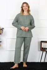 Moda Çizgi Kadın 4XL-5XL-6XL-7XL-8XL Büyük Beden Yeşil Uzun Kol Pijama Takım 75013