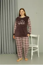 Moda Çizgi Welsoft Polar Kadın Büyük Beden Vizon Pijama Takımı 808040