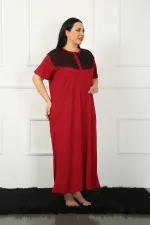 Moda Çizgi Big Dantelli Kısa Kol Bordo Anne Gecelik 1348