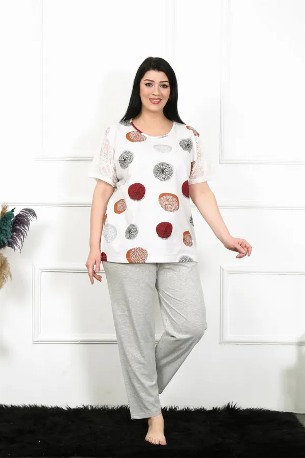 Moda Çizgi Kadın 5XL-6XL-7XL-8XL Büyük Beden Kısa Kol Pijama Takım 75002