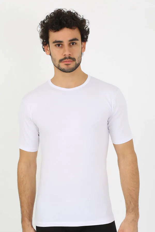 Moda Çizgi Erkek Sıfır Yaka Likralı Beyaz T-Shirt 65710