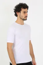 Moda Çizgi Erkek Sıfır Yaka Likralı Beyaz T-Shirt 65710