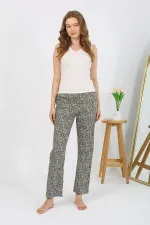 Moda Çizgi Kadın Penye Desenli Tek Alt Pijama 27533 Haki