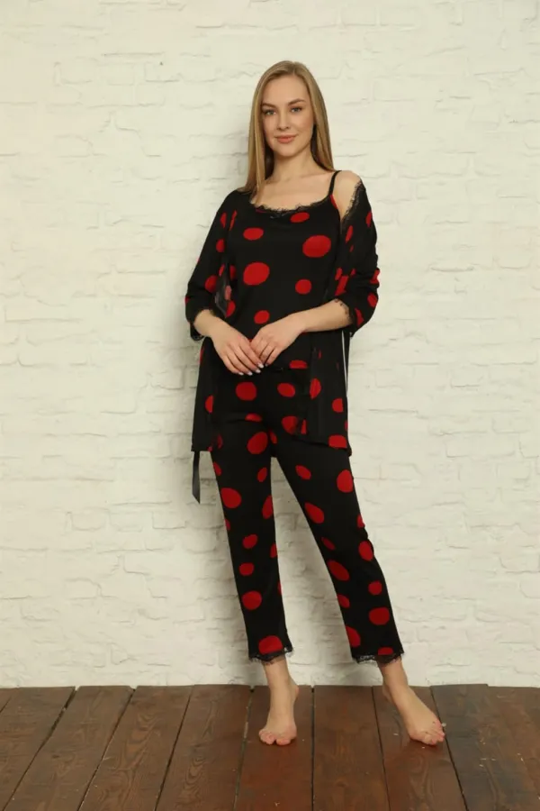 Moda Çizgi Kadın 3lü Sabahlık Pijama Takım 20594