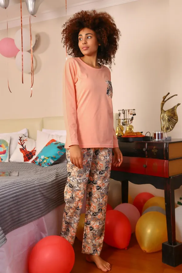 Moda Çizgi Kadın Uzun Kol Penye Pijama Takım 4196