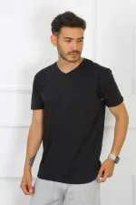 Moda Çizgi Erkek Siyah %100 Pamuklu T-Shirt 27486