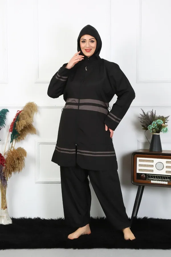 Moda Çizgi Büyük Beden Tesettür Mayo 7XL-8XL-9XL-10XL Siyah 55010