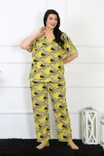 Moda Çizgi Kadın 5XL-6XL-7XL-8XL Büyük Beden Kısa Kol Pijama Takım 75007