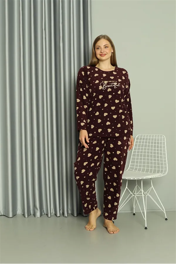 Moda Çizgi Welsoft Polar Kadın Büyük Beden Pijama Takımı 808041