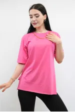 Moda Çizgi Zincir Aksesuarlı Tshirt Pembe