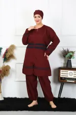 Moda Çizgi Büyük Beden Tesettür Mayo 7XL-8XL-9XL-10XL Bordo 55010