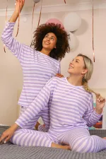 Moda Çizgi Kadın Uzun Kol Penye Pijama Takım 4175