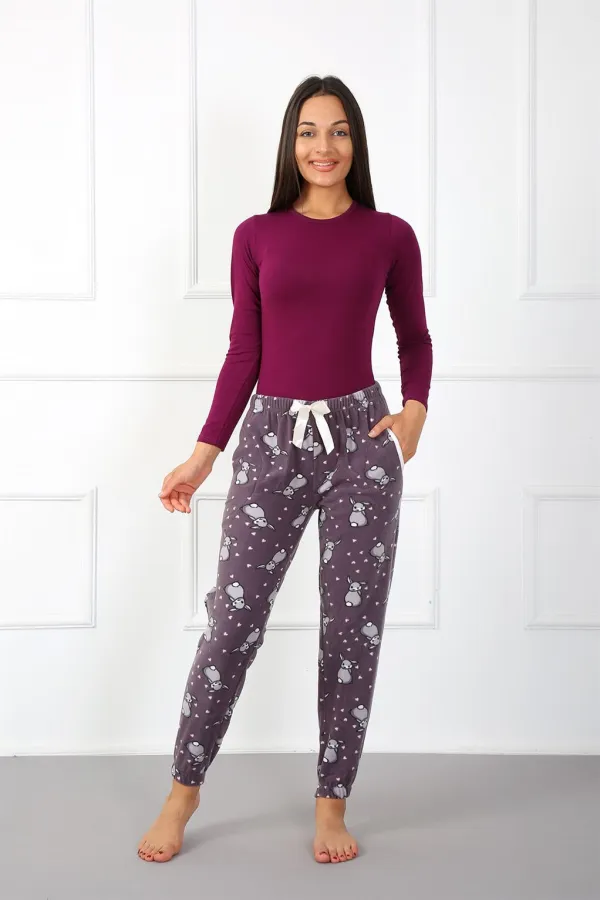 Moda Çizgi Bayan Welsoft Polar Tek Alt Pijama 210047