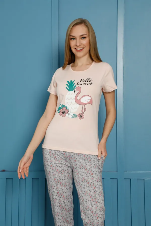 Moda Çizgi Kadın Pamuk Pijama Takım 20500P