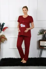 Moda Çizgi Kadın Kısa Kol Hamile Lohusa Pijama Takımı Bordo 45210