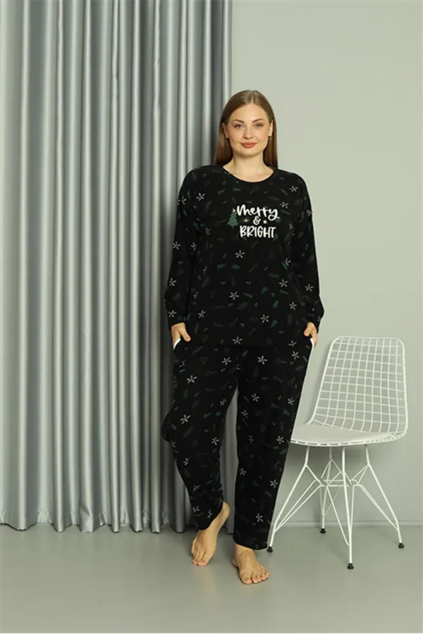 Moda Çizgi Welsoft Polar Kadın Büyük Beden Pijama Takımı 808043