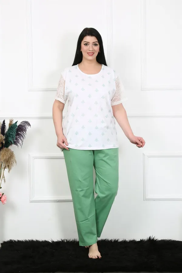 Moda Çizgi Kadın 5XL-6XL-7XL-8XL Büyük Beden Kısa Kol Pijama Takım 75001