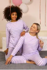 Moda Çizgi Kadın Uzun Kol Penye Pijama Takım 4175