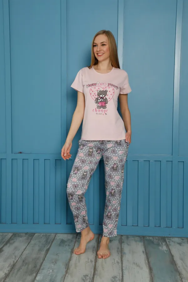 Moda Çizgi Kadın Pamuk Pijama Takım 20502P