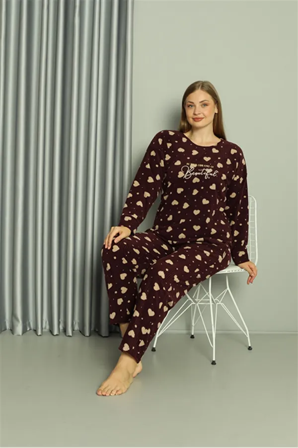 Moda Çizgi Welsoft Polar Kadın Büyük Beden Pijama Takımı 808041