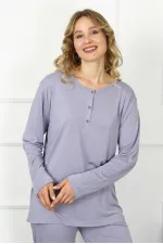 Moda Çizgi Kadın 4XL-5XL-6XL-7XL-8XL Büyük Beden Lila Uzun Kol Pijama Takım 75013