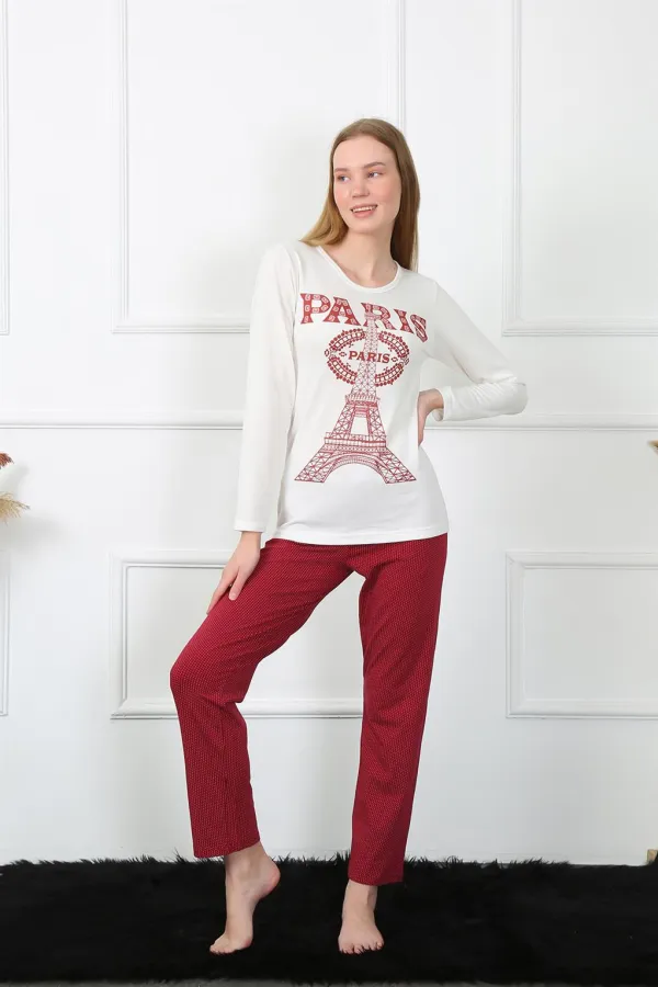 Moda Çizgi Kadın Paris Penye Uzun Kol Pijama Takım 4139