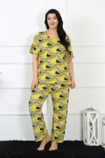 Moda Çizgi Kadın 5XL-6XL-7XL-8XL Büyük Beden Kısa Kol Pijama Takım 75007