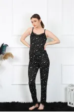 Moda Çizgi Kadın İp Askılı Siyah Pijama Takım 4137