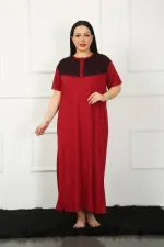 Moda Çizgi Big Dantelli Kısa Kol Bordo Anne Gecelik 1348