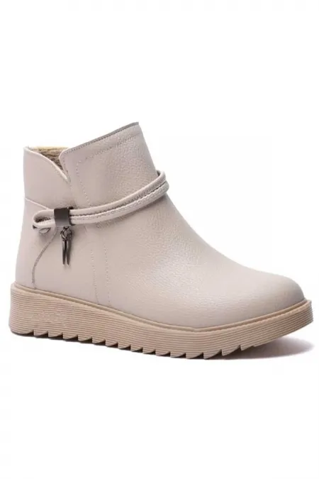 K1121001 Bej Fermuarlı Kadın Bot