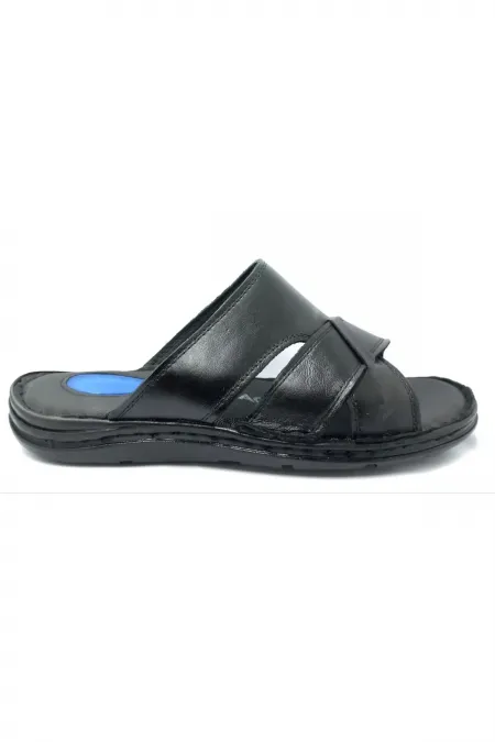 253 Siyah Erkek Jelli Kapalı Hakiki Deri Terlik